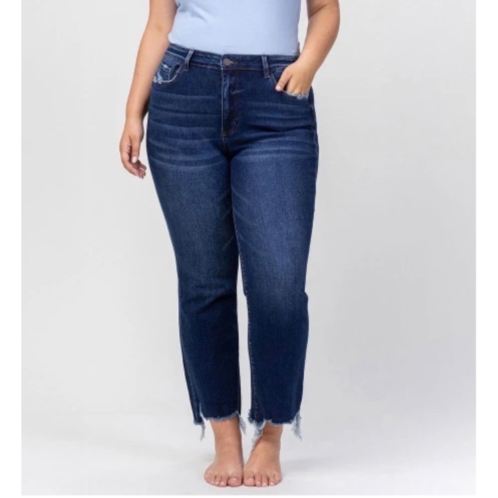 Vervet Blue Womens Dark Wash High Rise Frayed Raw Hem Kick Flare Jeans 14